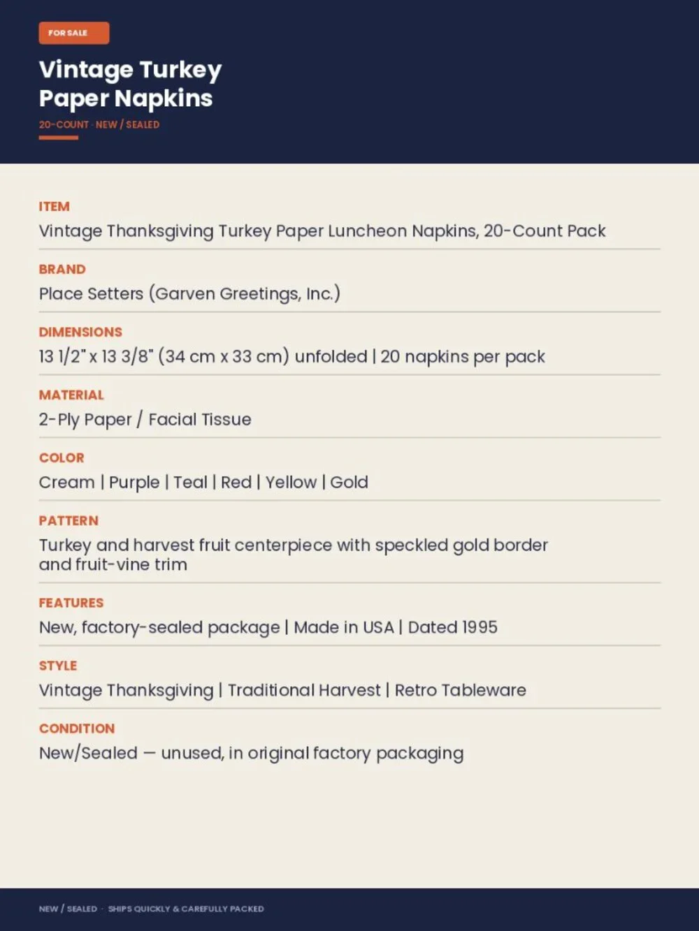 Vintage '90s Thanksgiving Turkey Paper Napkins Holiday Table 20 Count 2-Ply